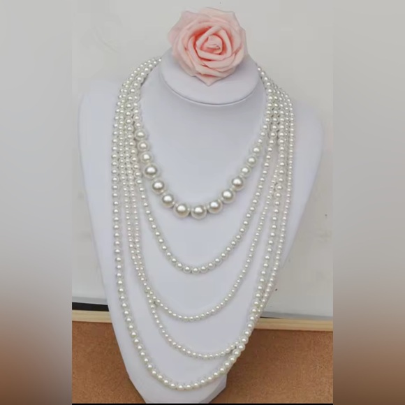 Vintage style White Pearl multi-layer Necklace - Picture 2 of 5